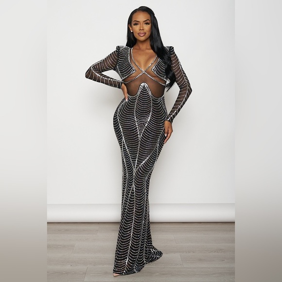 Banjul rhinestone mesh mermaid maxi dress - Picture 1 of 11